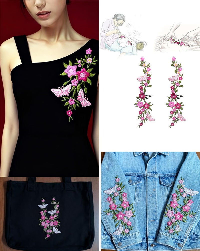 zeng 2-Piece Butterfly Flower Embroidered Patches, Iron-On/Sew-On Applique for Jeans, Hats, Shirts & Clothes, Multicolor DIY Clothes Accessory - Image 3