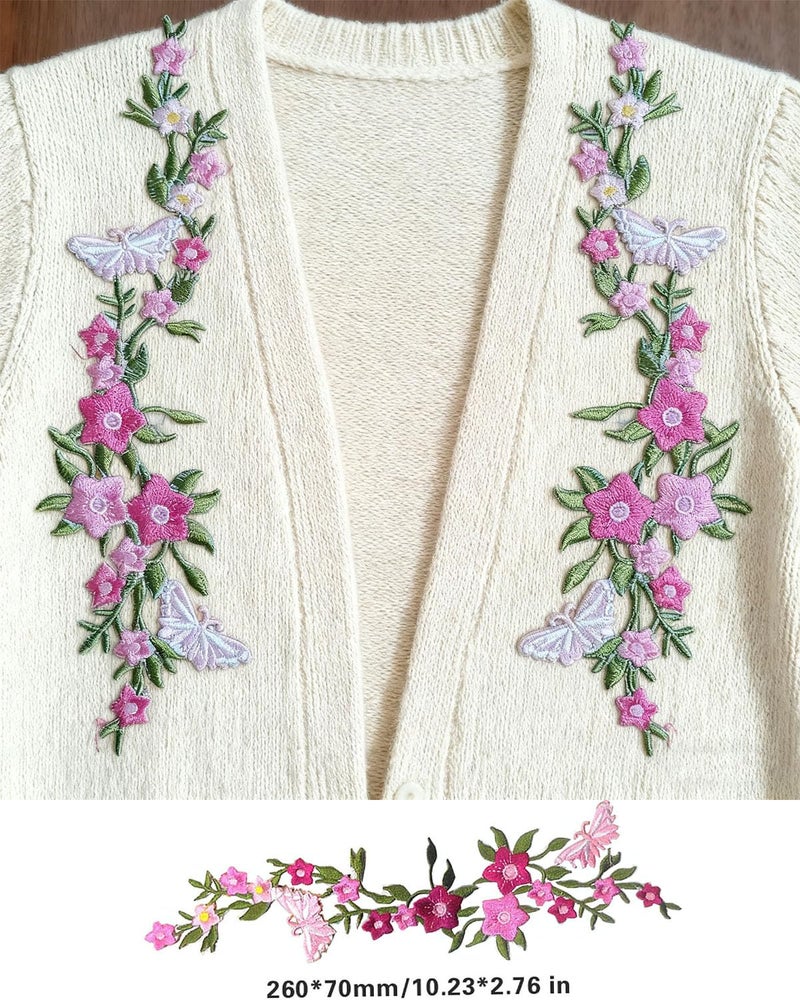 zeng 2-Piece Butterfly Flower Embroidered Patches, Iron-On/Sew-On Applique for Jeans, Hats, Shirts & Clothes, Multicolor DIY Clothes Accessory - Image 2