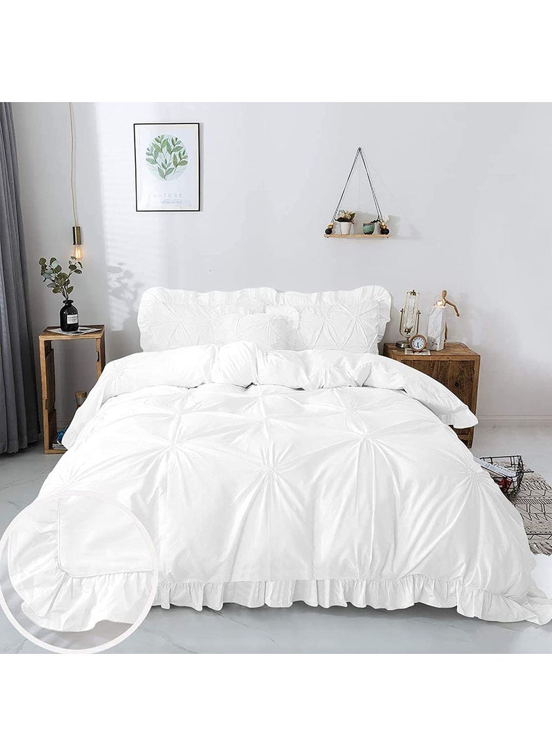 EASY BEDDING EASY BEDDING 300 TC Pinch Ruffle Solid 2 Tone DuvetRazaiBlanket Cover With 2 Pillow Cover 100 CottonZipper ClosureRazai Cover 3 Pc SetSoftLightweightKing Size White  - Image 1