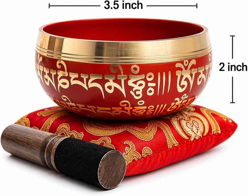 HIMALAYAN BAZAAR Tibetan Singing Bowl Set - Easy To Play for Beginners - Authentic Handcrafted Mindfulness Meditation Holistic Sound 7 Chakra Healing Gift (Crimson) - Image 2