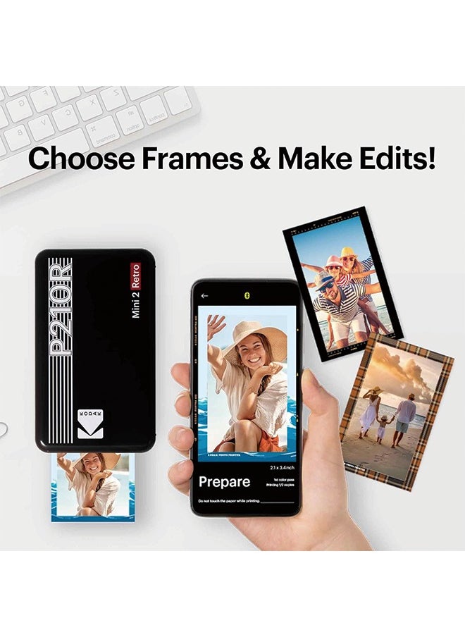 Kodak - KODAK Mini 2 Retro 4PASS Portable Photo Printer (2.1x3.4 inches) Initial 8 Sheets + 60 Sheets Bundle, White - Image 1