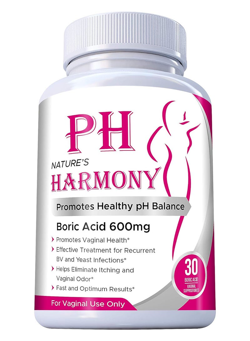 Nature's Boric Acid Suppositories Nature's Harmony 30 Count 600 Mg 100% - Image 1