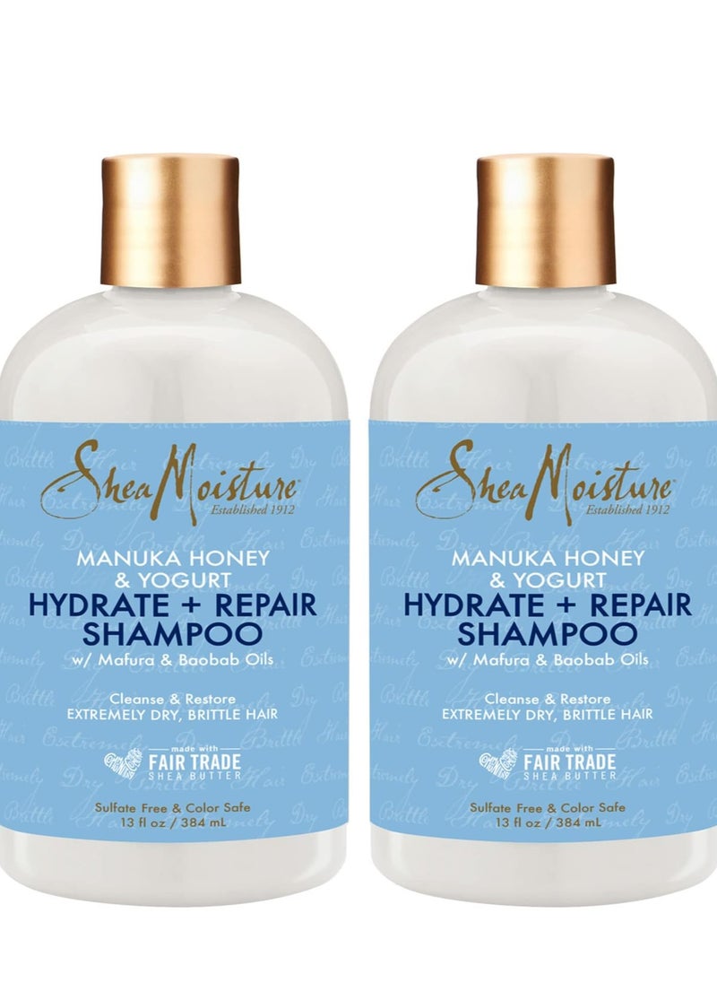 SheaMoister - Shea Moisture Hydrating Shampoo for Damaged Hair, Manuka Honey Hydrating Shampoo with Shea Butter, Honey and Yogurt, Pack of 2 - 13 oz - Image 1