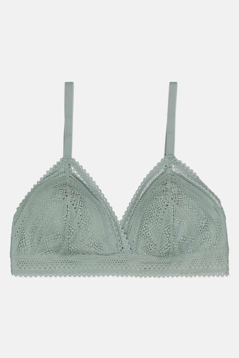 Etam Women Padded Textured Triangle Bra, Sage Green  - Image 1