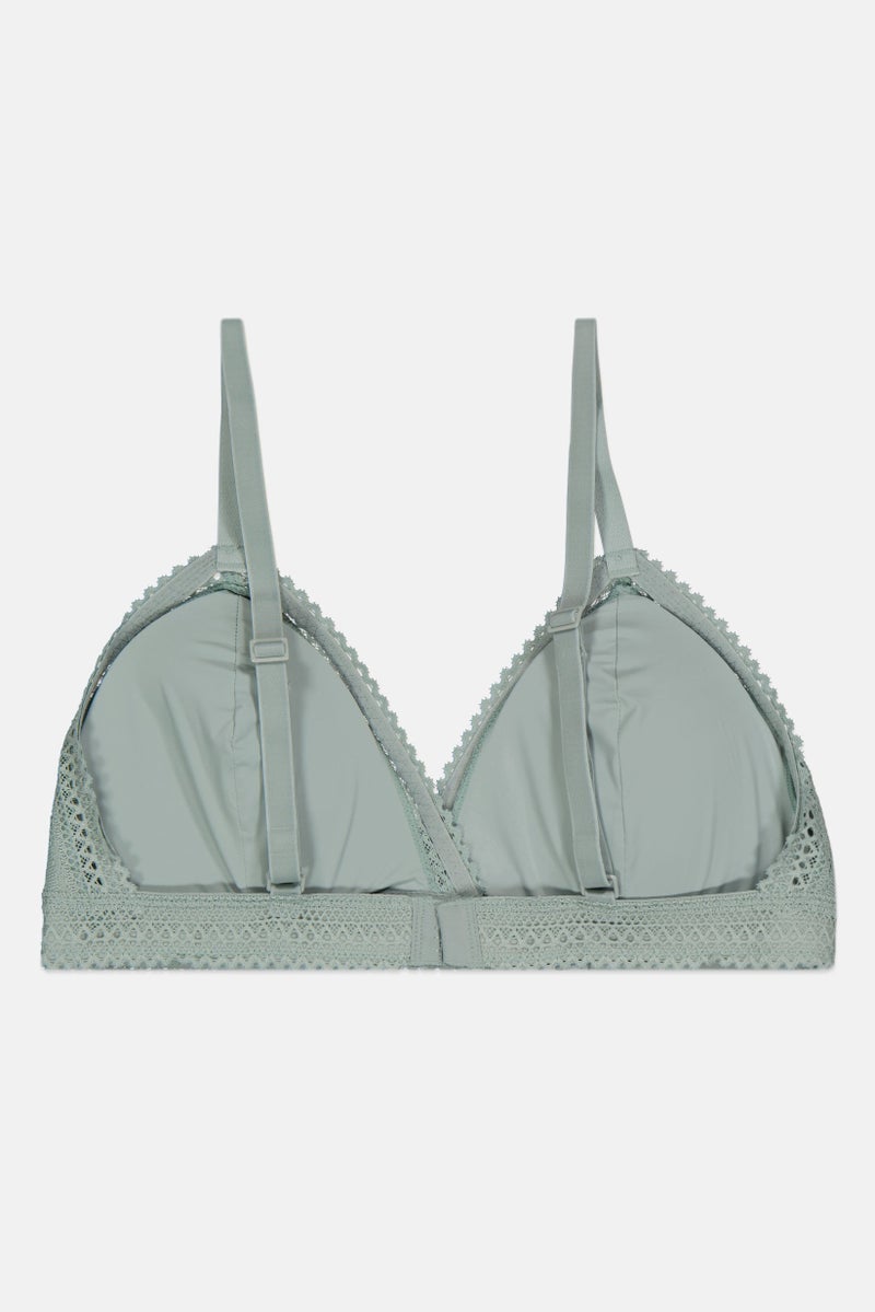 Etam Women Padded Textured Triangle Bra, Sage Green  - Image 2