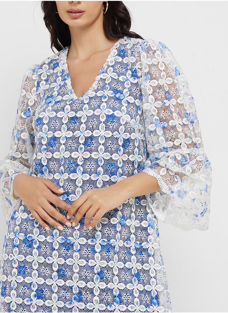YAS V-Neck Mesh Detailed Dress  - Image 3