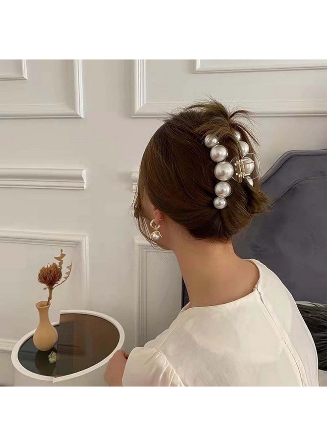 FREEBIES Korean Fashionable Fancy Stylish Large Pearl Hair Claw Clips Long Hair Jaw Clips Clutches Barrettes Hair Accessories For Women's and Girls, White (Pack of 2 Pcs) - Image 5