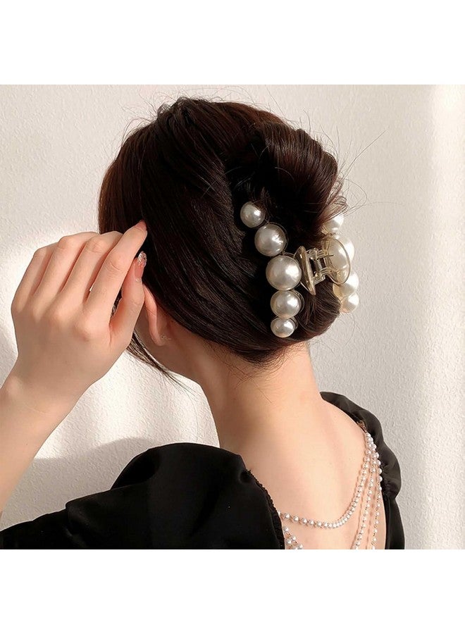 FREEBIES Korean Fashionable Fancy Stylish Large Pearl Hair Claw Clips Long Hair Jaw Clips Clutches Barrettes Hair Accessories For Women's and Girls, White (Pack of 2 Pcs) - Image 2