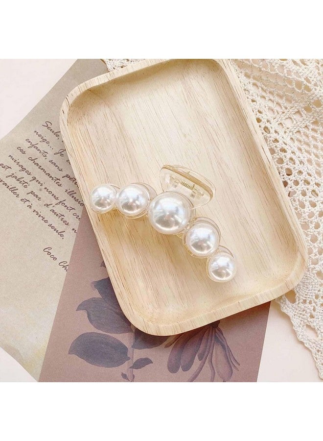 FREEBIES Korean Fashionable Fancy Stylish Large Pearl Hair Claw Clips Long Hair Jaw Clips Clutches Barrettes Hair Accessories For Women's and Girls, White (Pack of 2 Pcs) - Image 3