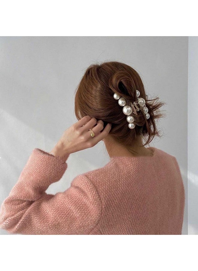 FREEBIES Korean Fashionable Fancy Stylish Large Pearl Hair Claw Clips Long Hair Jaw Clips Clutches Barrettes Hair Accessories For Women's and Girls, White (Pack of 2 Pcs) - Image 4