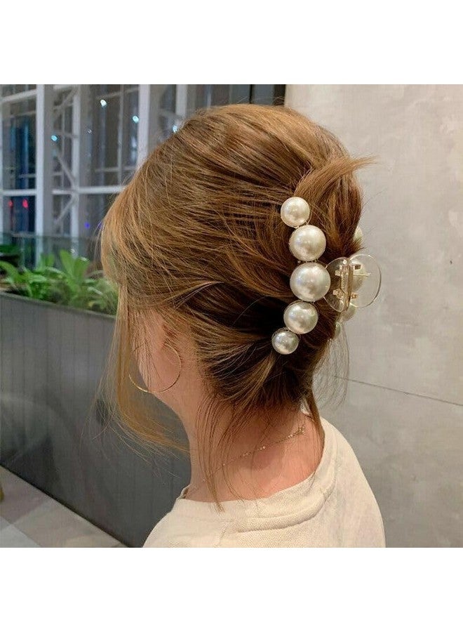 FREEBIES Korean Fashionable Fancy Stylish Large Pearl Hair Claw Clips Long Hair Jaw Clips Clutches Barrettes Hair Accessories For Women's and Girls, White (Pack of 2 Pcs) - Image 1