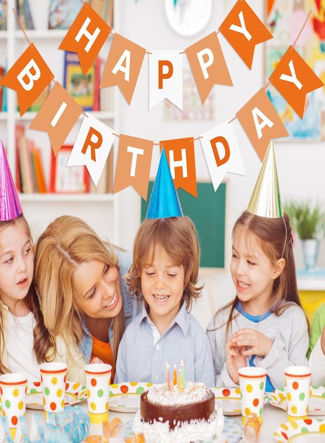 Eaezerav Orange Happy Birthday Banner Bunting Banner Sign Birthday Garland Tea Party Decorations Fall Halloween Thanksgiving Party Supplies for Kids Adults - Image 3