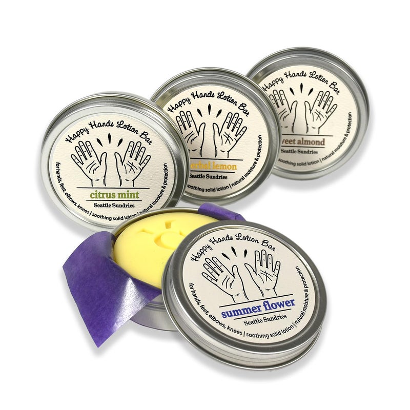 Seattle Sundries Lotion Bar Pack with Beeswax Shea Butter Gift Set for Women Men 4x 115oz Solid Lotions in Travel Tins Natural Mothers Day Present