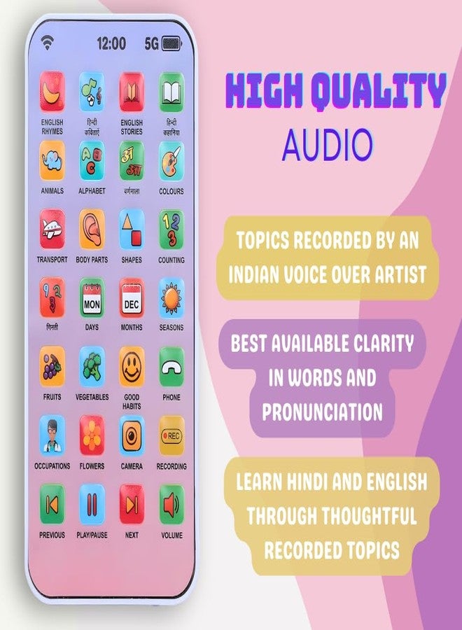 Eksploe Play Craft EduPhone Educational Type-C Rechargeable Musical Toy 28 Functions, Alphabet, Numbers, Varnmala, Animal Sounds, Nursery Rhymes in English & Hindi for Age 2 Years to 10 Years - Image 2