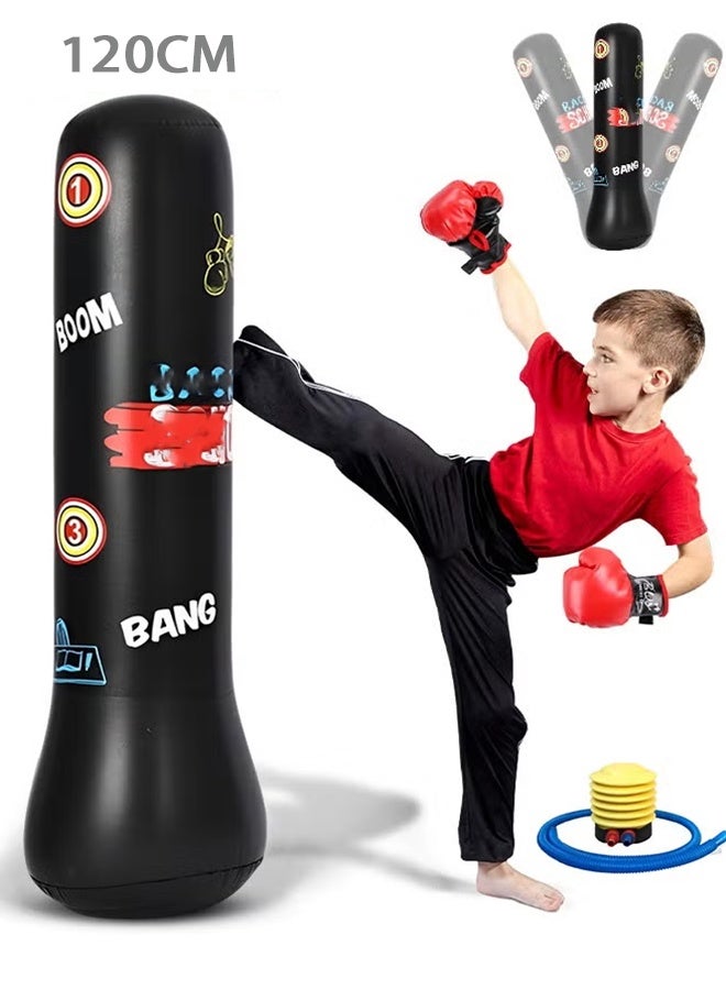 YelaJoy Punching Bag For Kids,Inflatable Boxing Punch Bag With Gloves And Pump,Inflatable Tumbler Toy For Boys Girls,Beginner Heavy Punching Bags Sandbag,Reduce Pressure Stress,1.2M Alphabet Black - Image 1