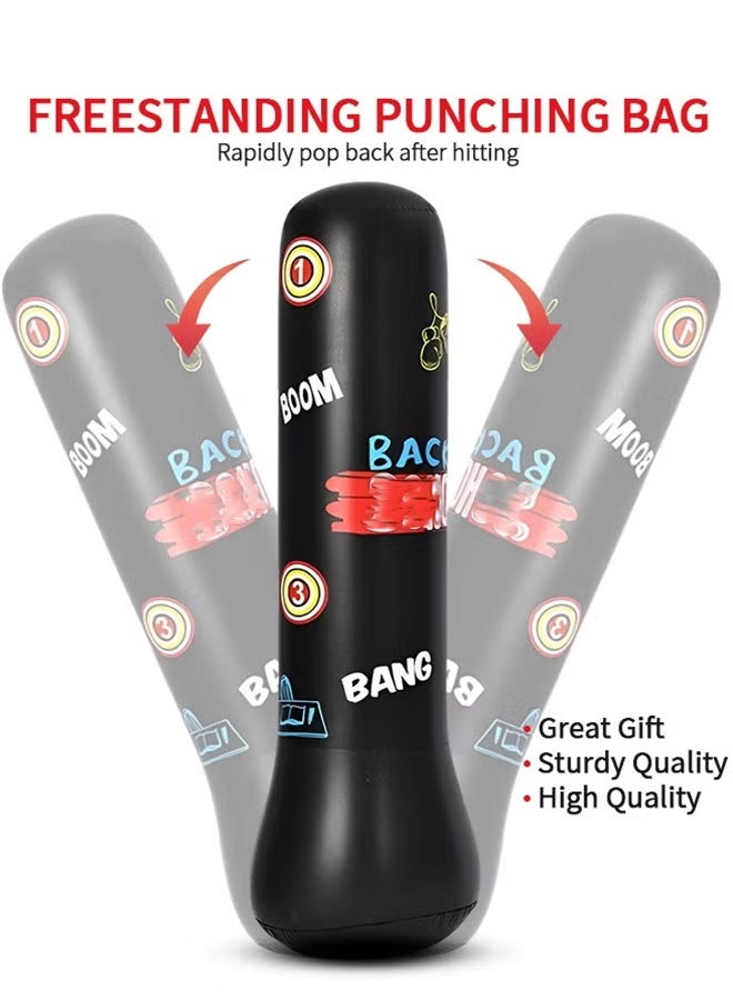 YelaJoy Punching Bag For Kids,Inflatable Boxing Punch Bag With Gloves And Pump,Inflatable Tumbler Toy For Boys Girls,Beginner Heavy Punching Bags Sandbag,Reduce Pressure Stress,1.2M Alphabet Black - Image 3