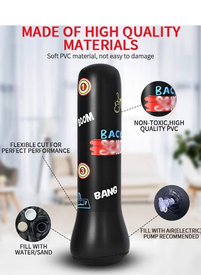 YelaJoy Punching Bag For Kids,Inflatable Boxing Punch Bag With Gloves And Pump,Inflatable Tumbler Toy For Boys Girls,Beginner Heavy Punching Bags Sandbag,Reduce Pressure Stress,1.2M Alphabet Black - Image 4