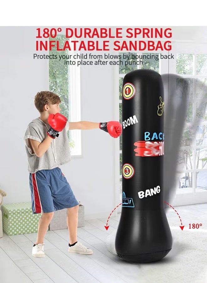 YelaJoy Punching Bag For Kids,Inflatable Boxing Punch Bag With Gloves And Pump,Inflatable Tumbler Toy For Boys Girls,Beginner Heavy Punching Bags Sandbag,Reduce Pressure Stress,1.2M Alphabet Black - Image 5