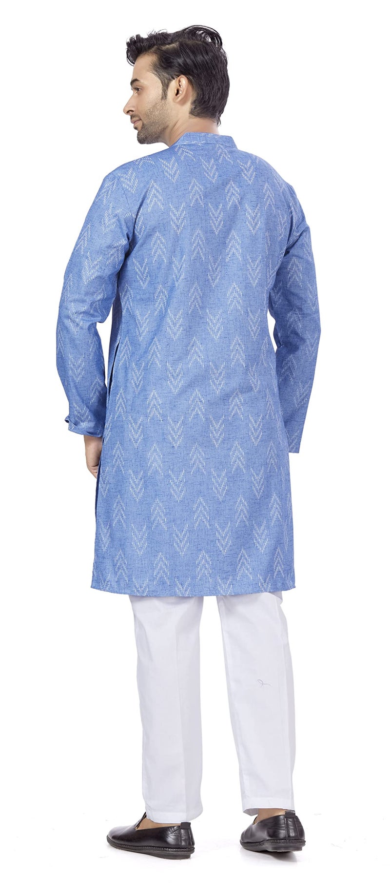 Studio Shringaar Men's Cotton Blend Relaxed Fit Ikat Printed Knee Length Kurta(M119, Blue_4XL) - Image 3