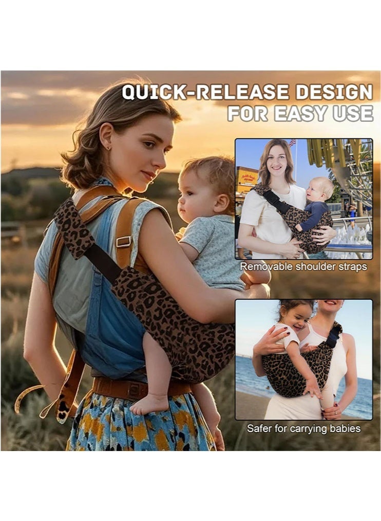 meayul Baby Sling Carrier, Baby Holder, Adjustable Babys Carriere Portable Baby Wrap Carrier Leopard Comfortable Babys Slings with Thick Shoulder Straps Ergonomic Baby Carrier Wrap for Newborn 0-4 Years Old - Image 4