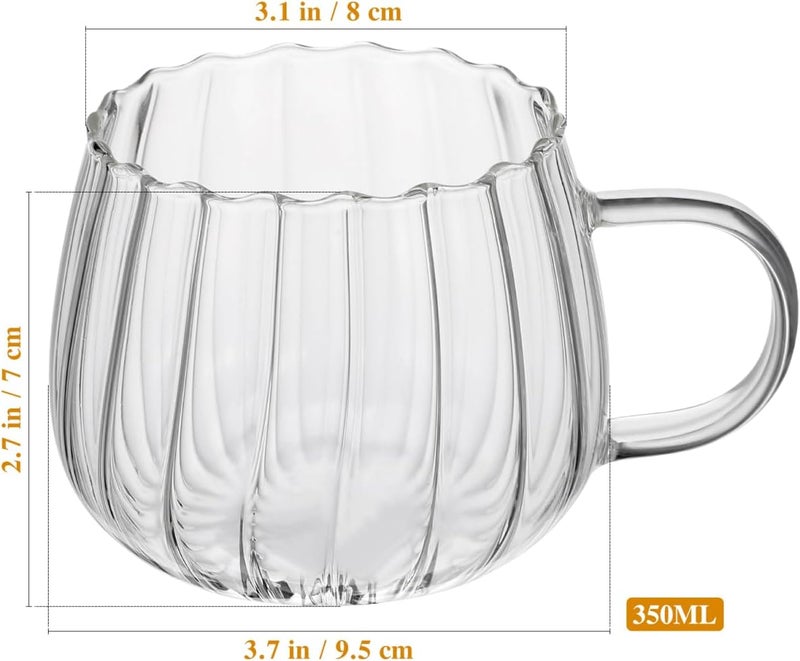 STOBOK 2Pcs Clear Mug 350ml Glass Mugs Pumpkin Shaped Glass Mugs with Handle for Milk Latte CappuccinoEspresso Hot Beverage - Image 2