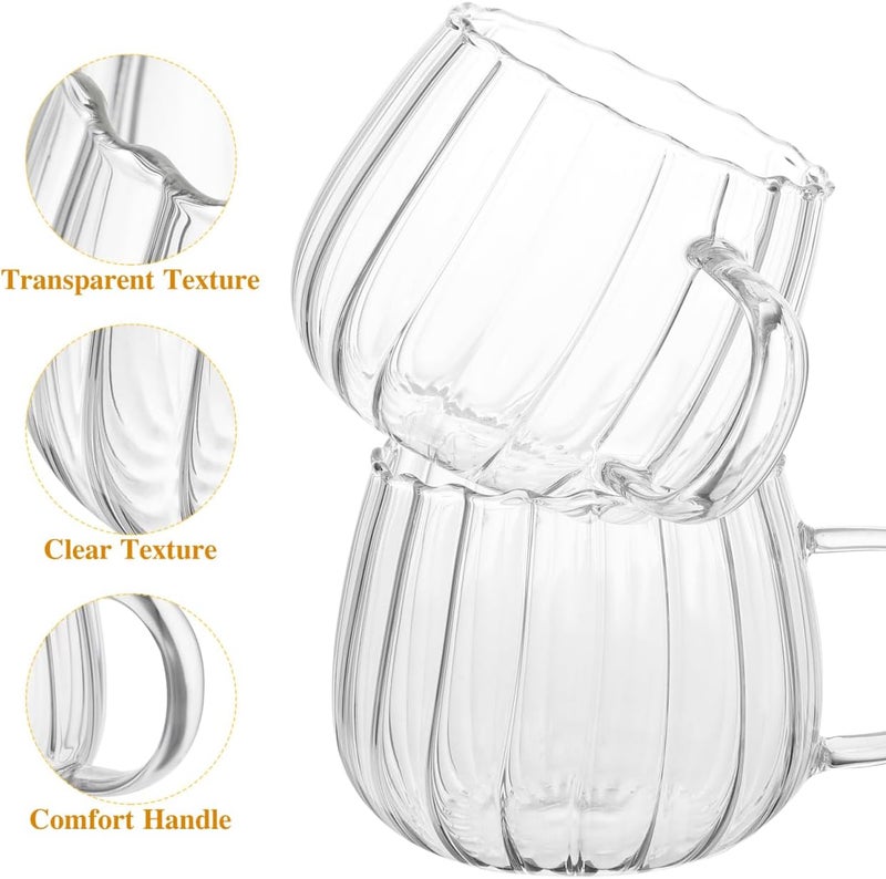 STOBOK 2Pcs Clear Mug 350ml Glass Mugs Pumpkin Shaped Glass Mugs with Handle for Milk Latte CappuccinoEspresso Hot Beverage - Image 3