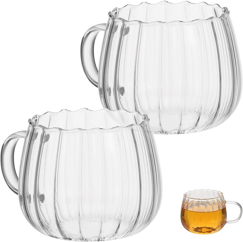 STOBOK 2Pcs Clear Mug 350ml Glass Mugs Pumpkin Shaped Glass Mugs with Handle for Milk Latte CappuccinoEspresso Hot Beverage - Image 1