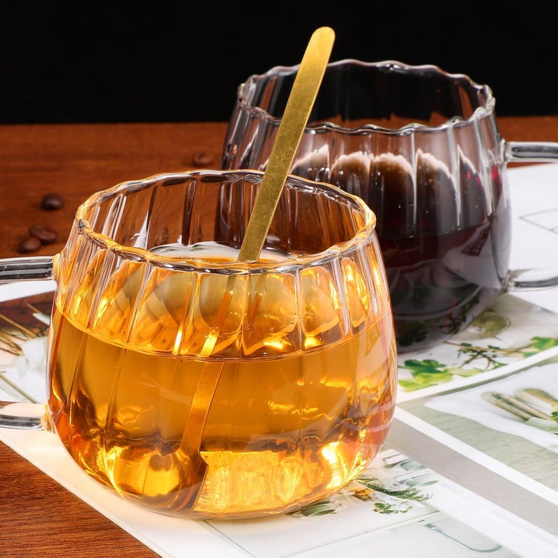 STOBOK 2Pcs Clear Mug 350ml Glass Mugs Pumpkin Shaped Glass Mugs with Handle for Milk Latte CappuccinoEspresso Hot Beverage - Image 5