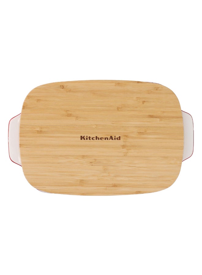 KitchenAid Stoneware Medium Baking Dish with Bamboo Lid Empire Red and Brown 1.9 Liter CC006106-001 - Image 3