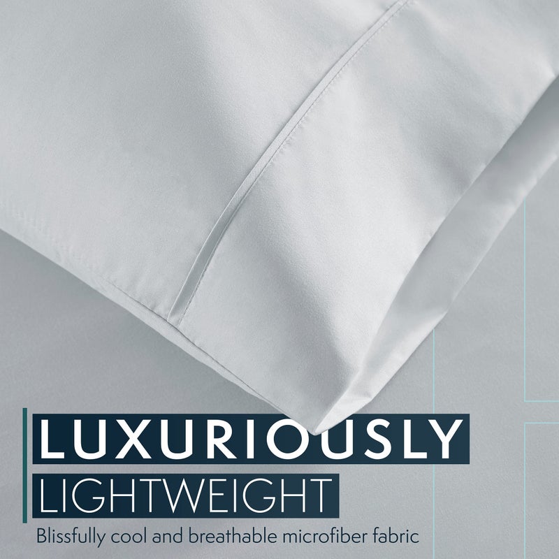 HC COLLECTION Bed Sheets Full Size Set, Hotel Luxury Platinum 1800 Series Brushed Microfiber Sheet w/Pillow Cases, Ultra Soft Lightweight 4 Pcs Bedding for Hot Sleepers Men Women Teens, Ice Blue - Image 3