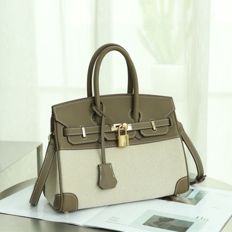 Arrival Canvas Platinum Bag Handbag Genuine Leather Women'S Bag Casual Fashion Stitching Contrast Color Bag Large Capacity Crossbody Bag - Image 1