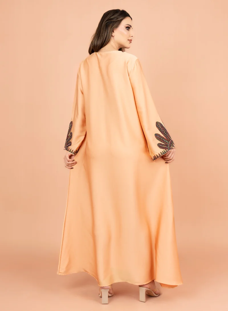 IKKXA Solid Embroidered Jalabiya IK1007 Orange