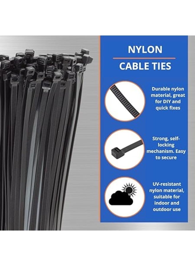 Gocableties 100 Pack of Black Cable Ties, 200mm x 3.6mm, 8" Premium Tie Wraps, Strong Nylon Zip Ties - Image 2