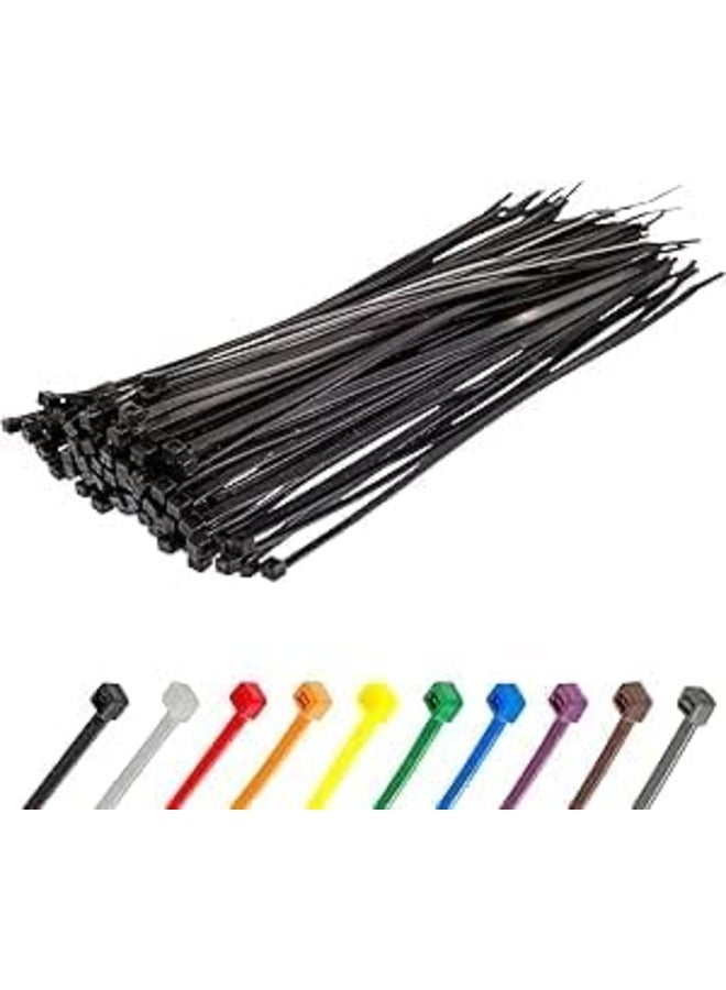 Gocableties 100 Pack of Black Cable Ties, 200mm x 3.6mm, 8" Premium Tie Wraps, Strong Nylon Zip Ties - Image 1