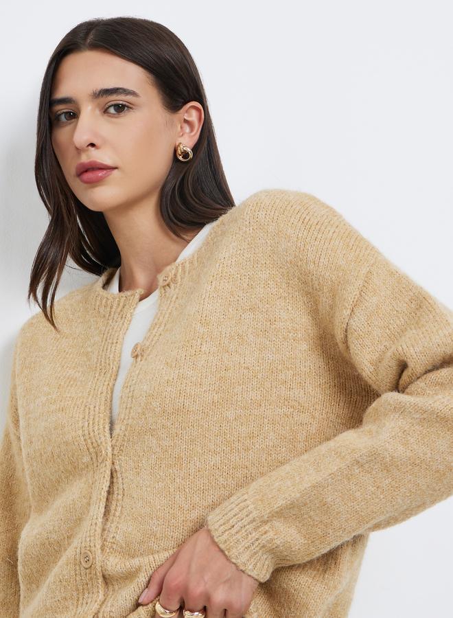 Take Two Beige Knit Cardigan with Dropped Shoulder - Image 1