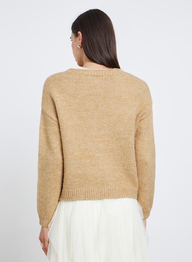 Take Two Beige Knit Cardigan with Dropped Shoulder - Image 5