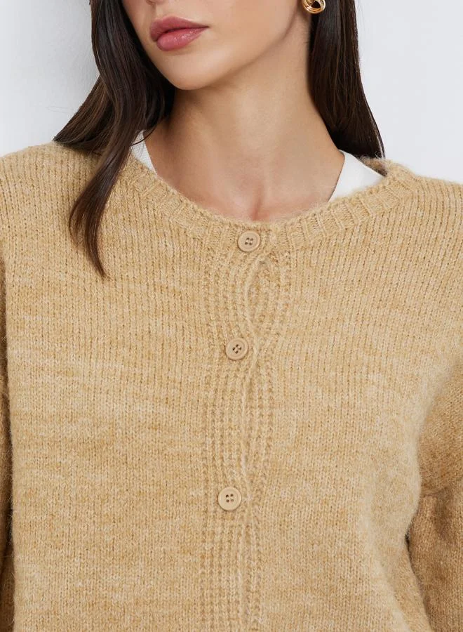 Take Two Take Two Beige Knit Cardigan with Dropped Shoulder