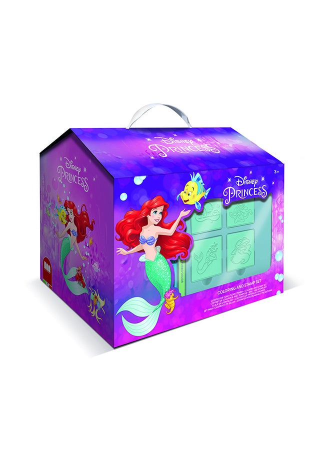 MULTIPRINT Little Mermaid House Creative Stamping And Coloring Set For Kids Includes 7 Wooden Stamps, Washable Ink, 7 Markers, Drawing Book And More Made In Italy  - Image 1