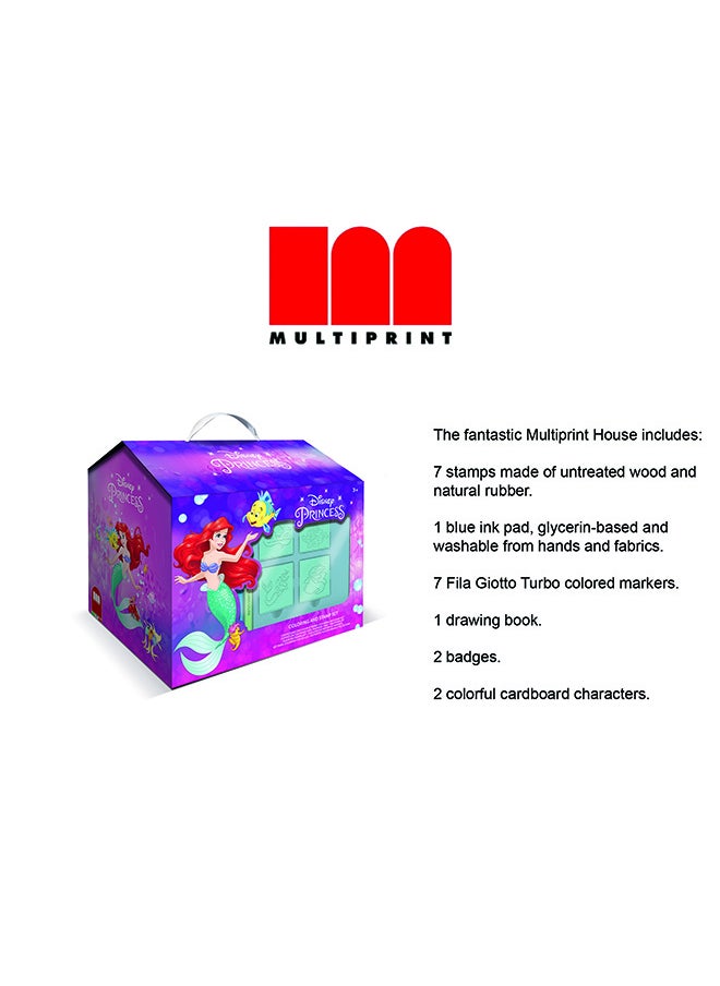 MULTIPRINT Little Mermaid House Creative Stamping And Coloring Set For Kids Includes 7 Wooden Stamps, Washable Ink, 7 Markers, Drawing Book And More Made In Italy  - Image 2