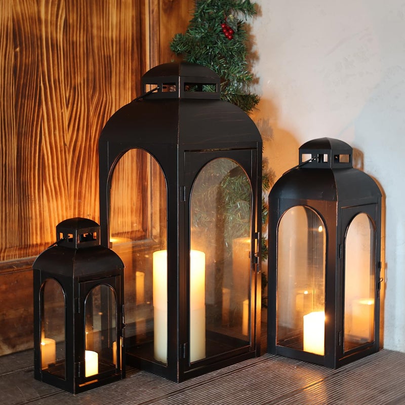 NEEDOMO Lanterns Decorative Indoor&Outdoor,Set of 3 Outdoor Lanterns for Porch, 26" Metal Frame Candle Holders with Glass, Fall, Christmas - Image 2