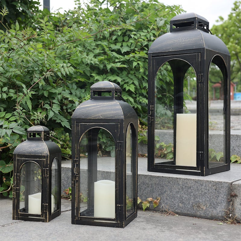 NEEDOMO Lanterns Decorative Indoor&Outdoor,Set of 3 Outdoor Lanterns for Porch, 26" Metal Frame Candle Holders with Glass, Fall, Christmas - Image 3