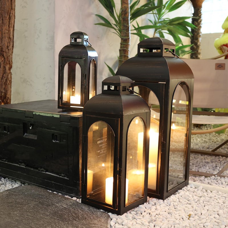 NEEDOMO Lanterns Decorative Indoor&Outdoor,Set of 3 Outdoor Lanterns for Porch, 26" Metal Frame Candle Holders with Glass, Fall, Christmas - Image 5