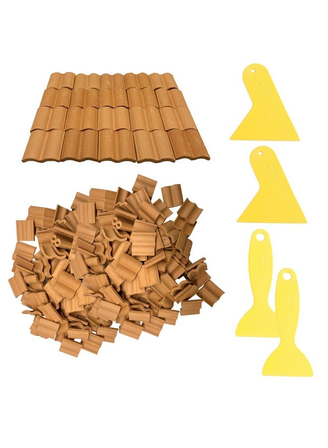 Cayway 300 Pcs Mini Red Roof Tiles Set Red Miniature Tiles With Scraper Roof Tiles Fake Tiles Model Landscape Accessories Dollhouse Fake Tiles For Diy Dollhouse Bricks Diorama Fairy - Image 1