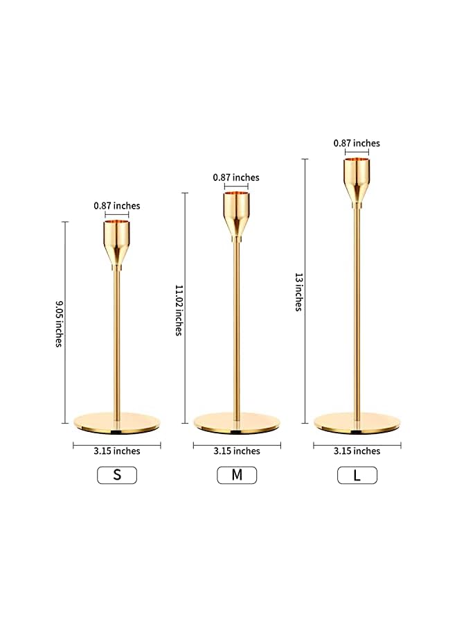 The Bros 3 PCS Gold Candle Holders Gold Taper Candle Holder Metal Candle Holder for Wedding, Dinning, Party, Fits 3/4 inch Thick Candle&Led Candles - Image 5