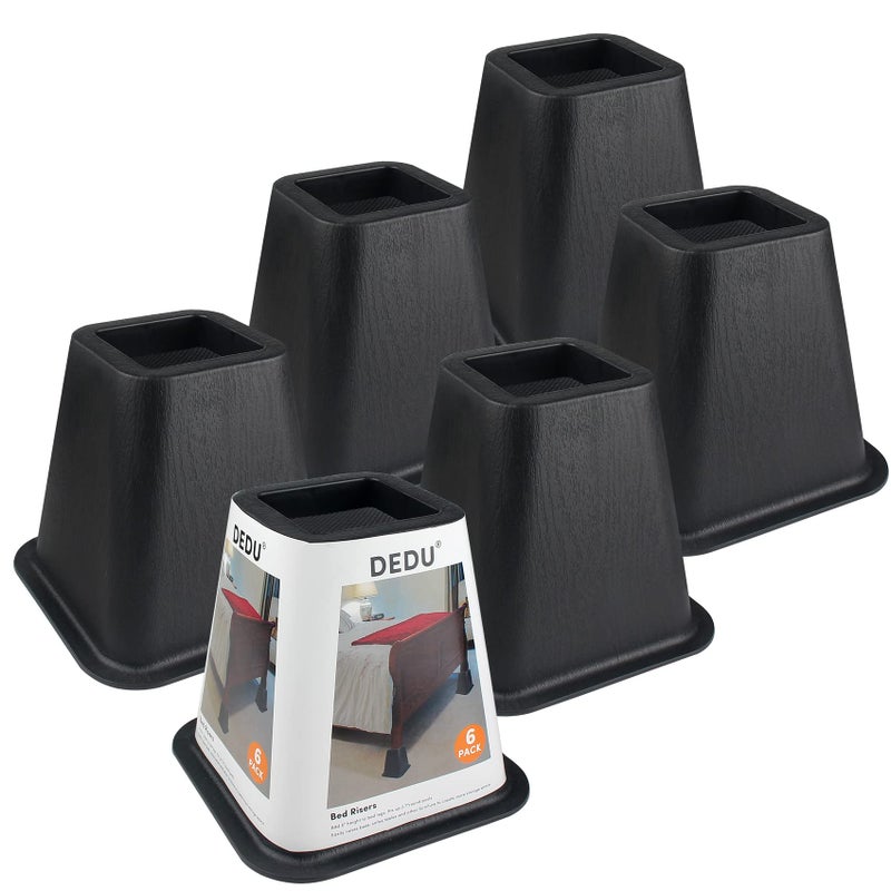 DEDU DEDU Bed Risers 6 Inch Heavy Duty 6 Pack Furniture Risers for Sofas Oversized Bed Furniture Risers with NonSlip Pad Supports Up to 2200 Lbs for Bed Couch Desk Chair Black 