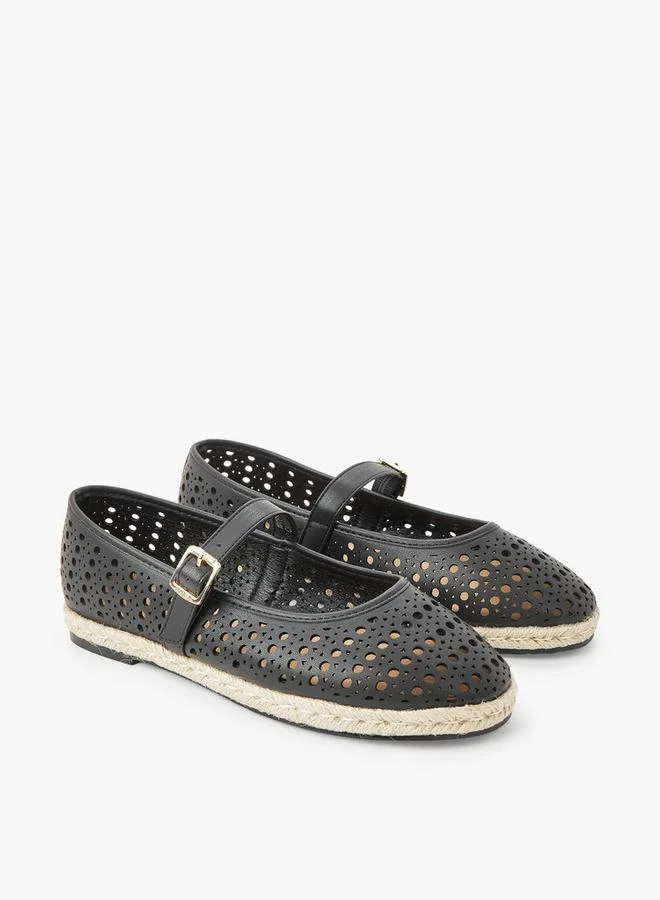 ببرمنة Women Perforated Detail Espadrille Mary Jane Shoes