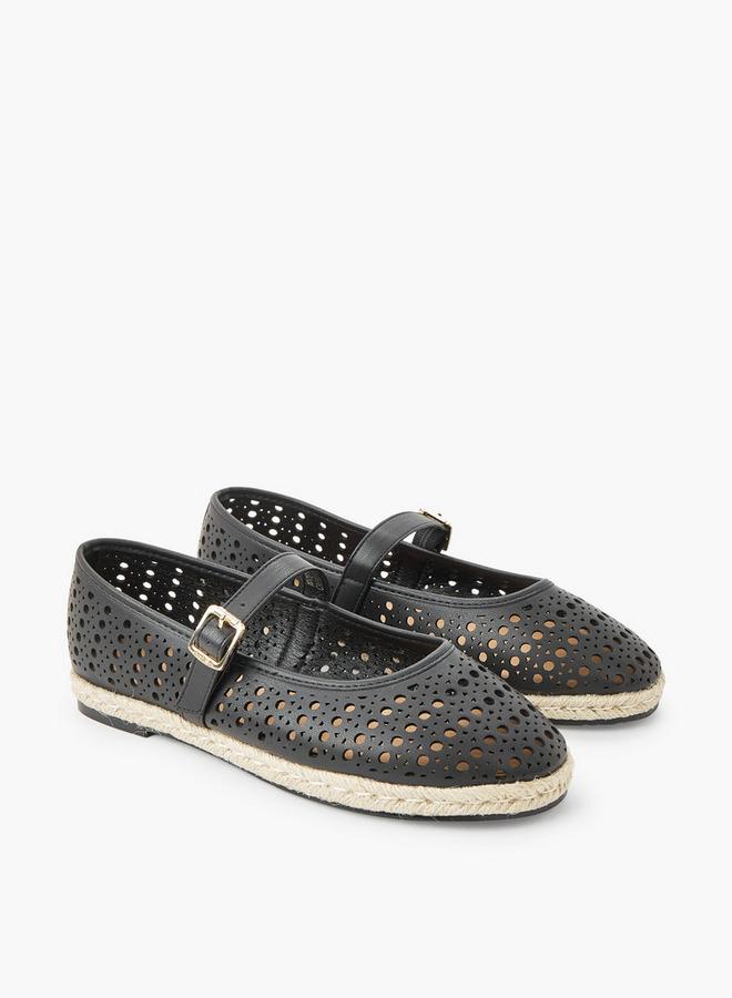 Peppermint Women Perforated Detail Espadrille Mary Jane Shoes - Image 3