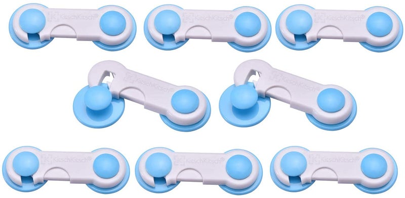 KitschKitsch Baby Infant Child Proofing Safety Cabinet Cupboard Cabinet Lock and Socket Cover Combo 5A 15A (White) (Pack of 12 + 8 Blue Cabinet Locks) - Image 3