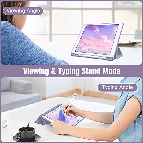 Fintie Hybrid Slim Case for iPad 9th / 8th / 7th Generation (2021/2020 / 2019) 10.2 Inch - [Built-in Pencil Holder] Shockproof Cover with Clear Transparent Back Shell (Lilac Marble) - Image 4