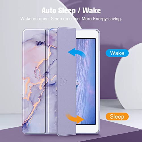 Fintie Hybrid Slim Case for iPad 9th / 8th / 7th Generation (2021/2020 / 2019) 10.2 Inch - [Built-in Pencil Holder] Shockproof Cover with Clear Transparent Back Shell (Lilac Marble) - Image 3